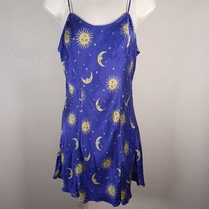 Magic Silk Vintage Purple Gold Celestial Sun Moon Mini Slip Dress XL